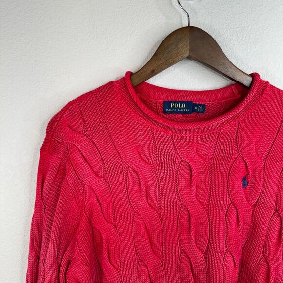 Polo Ralph Lauren Red Cable Knit Sweater M Preppy Gorpcore Classic‎ - Picture 3 of 11